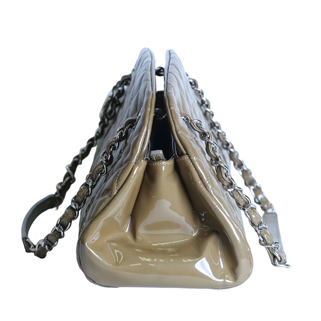 Preloved CHANEL Mademoiselle Patent Leather Chain Tote Khaki Brown 15XXXXXX | Luxe Again Maison