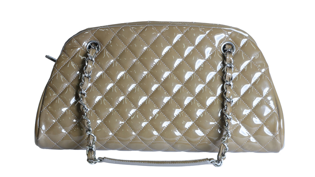 Preloved CHANEL Mademoiselle Patent Leather Chain Tote Khaki Brown 15XXXXXX | Luxe Again Maison