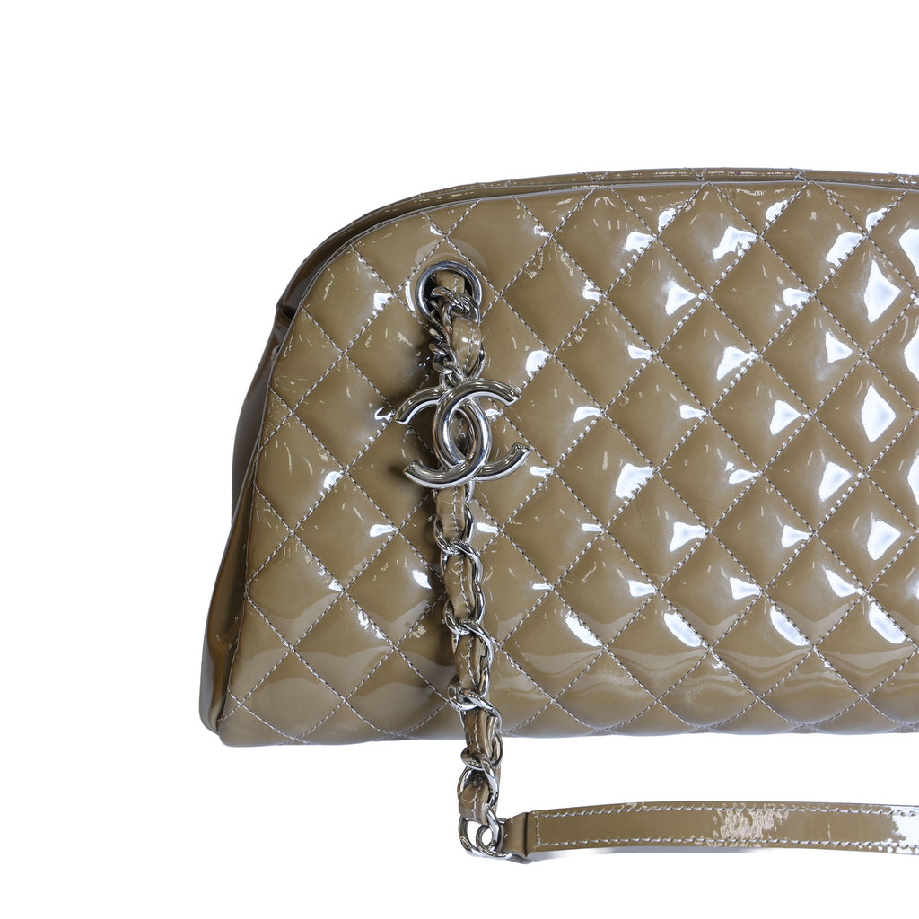Preloved CHANEL Mademoiselle Patent Leather Chain Tote Khaki Brown 15XXXXXX | Luxe Again Maison