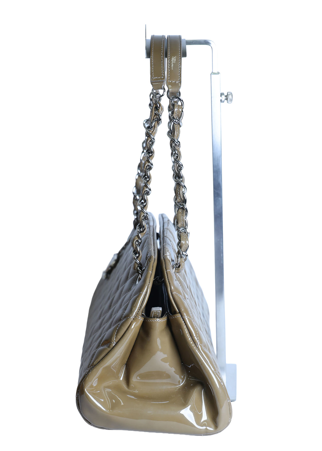 Preloved CHANEL Mademoiselle Patent Leather Chain Tote Khaki Brown 15XXXXXX | Luxe Again Maison