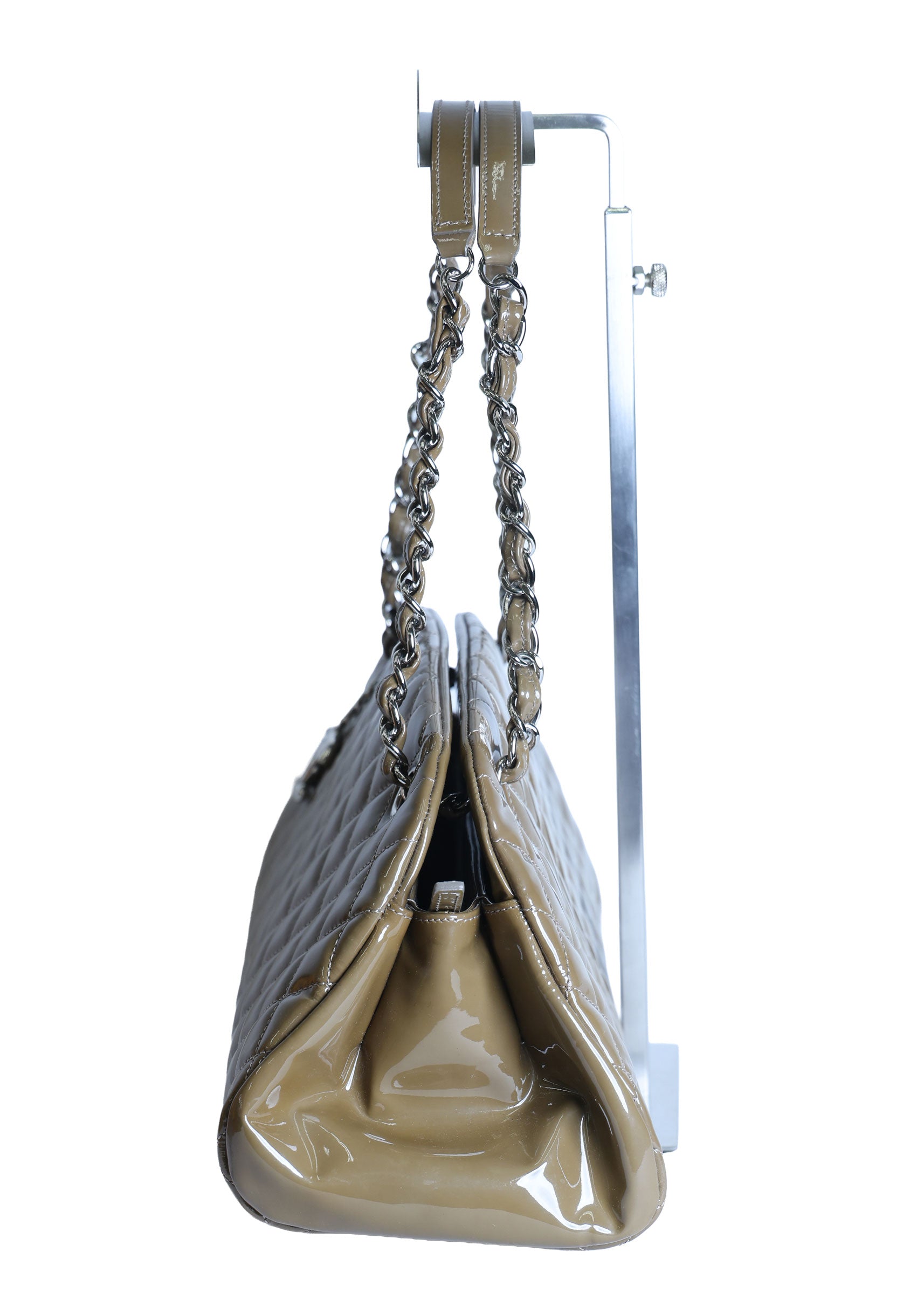 Preloved CHANEL Mademoiselle Patent Leather Chain Tote Khaki Brown 15XXXXXX | Luxe Again Maison