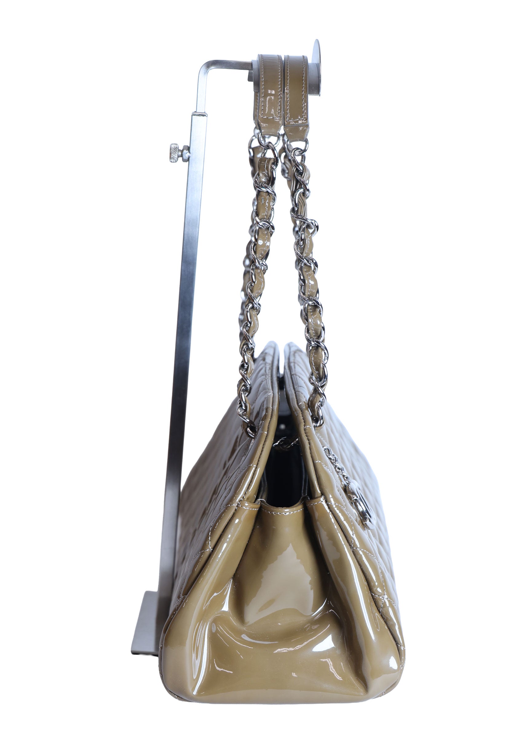 Preloved CHANEL Mademoiselle Patent Leather Chain Tote Khaki Brown 15XXXXXX | Luxe Again Maison