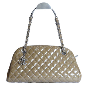 Preloved CHANEL Mademoiselle Patent Leather Chain Tote Khaki Brown 15XXXXXX | Luxe Again Maison