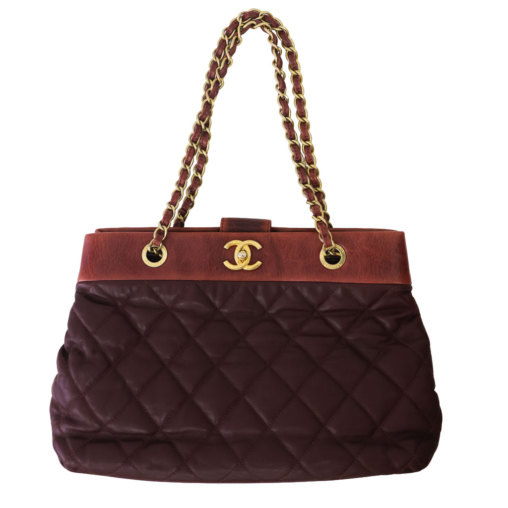 Preloved CHANEL Matelasse Calfskin Chain Tote Burgundy 20th Series  | Luxe Again Maison