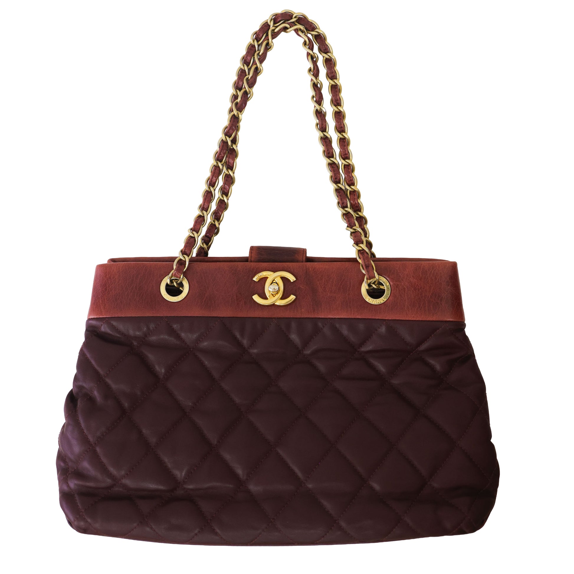 Preloved CHANEL Matelasse Calfskin Chain Tote Burgundy 20th Series  | Luxe Again Maison