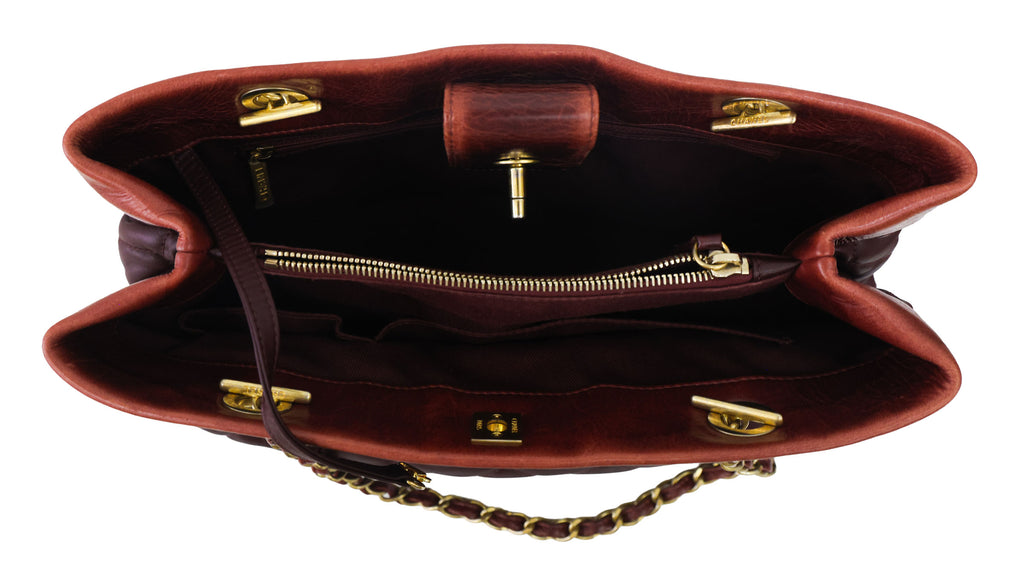 Preloved CHANEL Matelasse Calfskin Chain Tote Burgundy 20th Series  | Luxe Again Maison