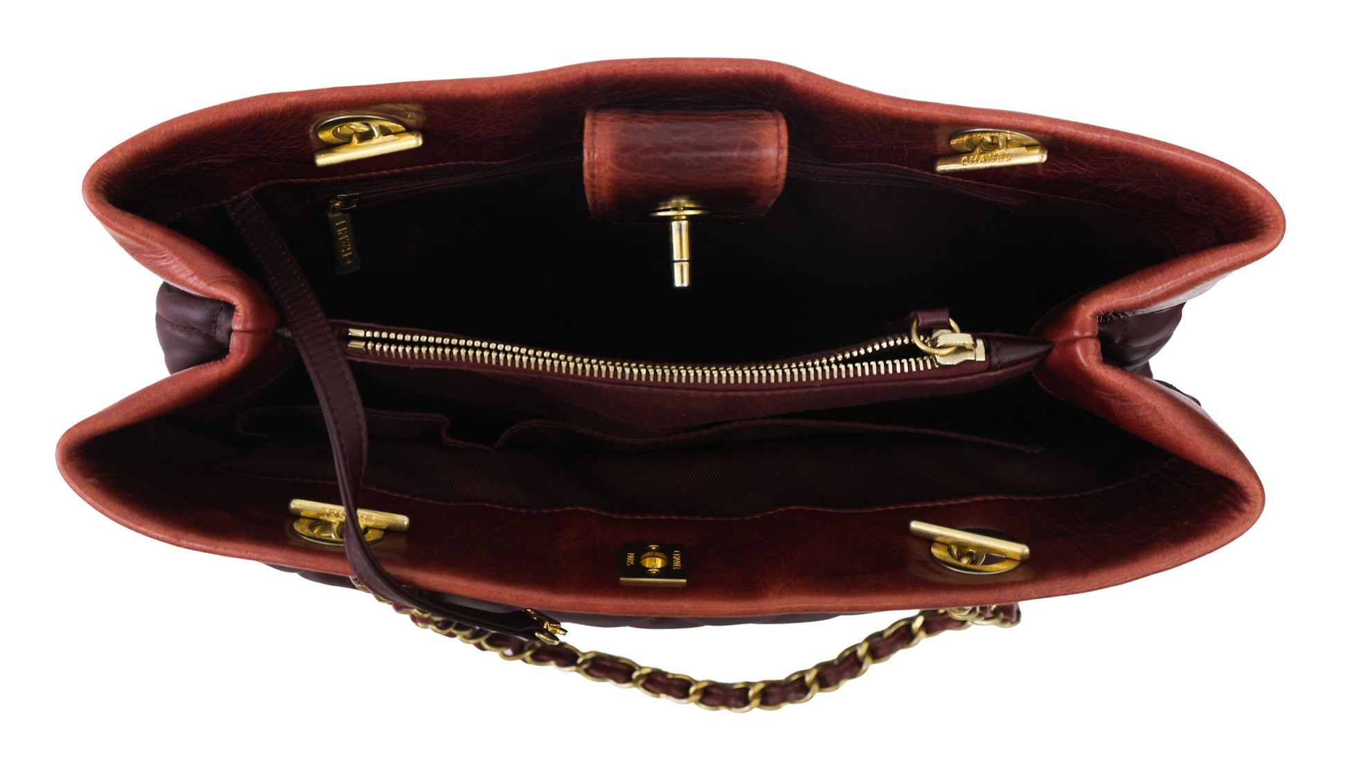 Preloved CHANEL Matelasse Calfskin Chain Tote Burgundy 20th Series  | Luxe Again Maison