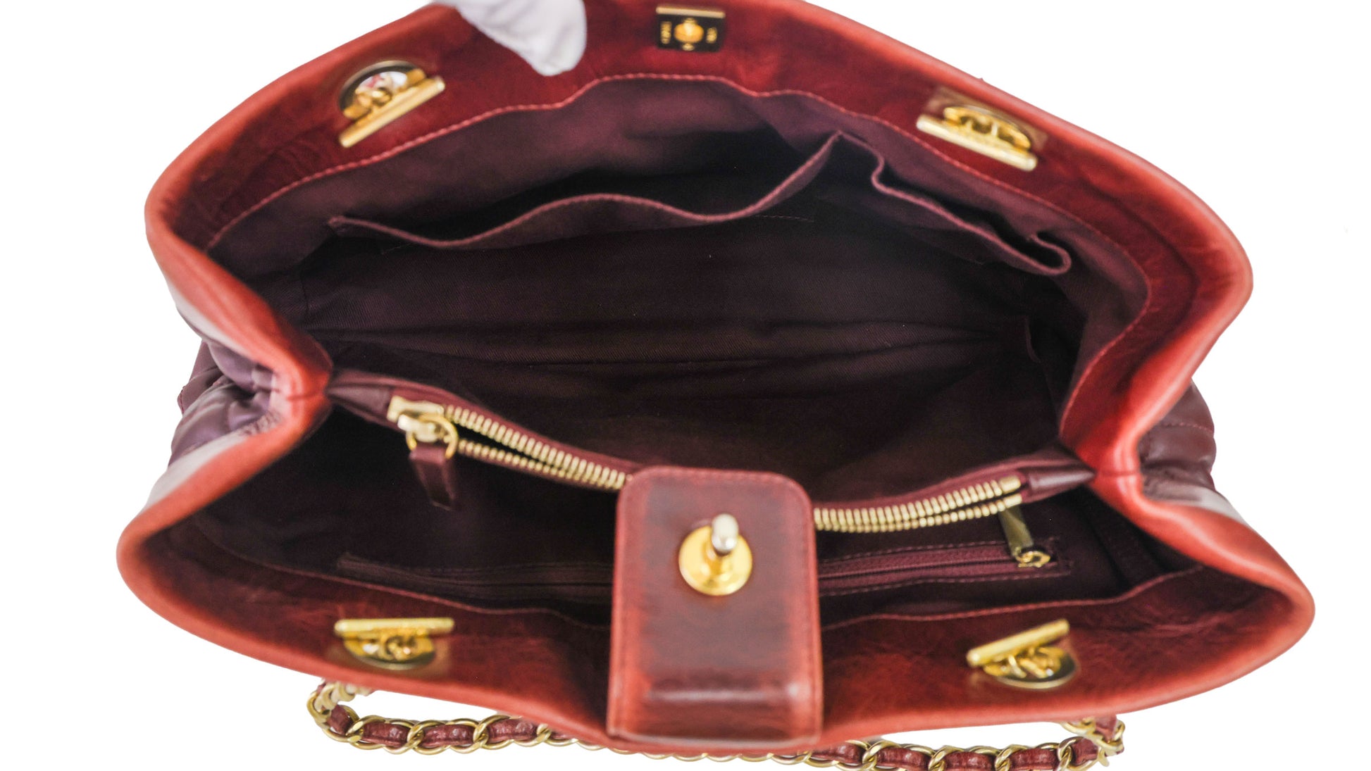 Preloved CHANEL Matelasse Calfskin Chain Tote Burgundy 20th Series  | Luxe Again Maison