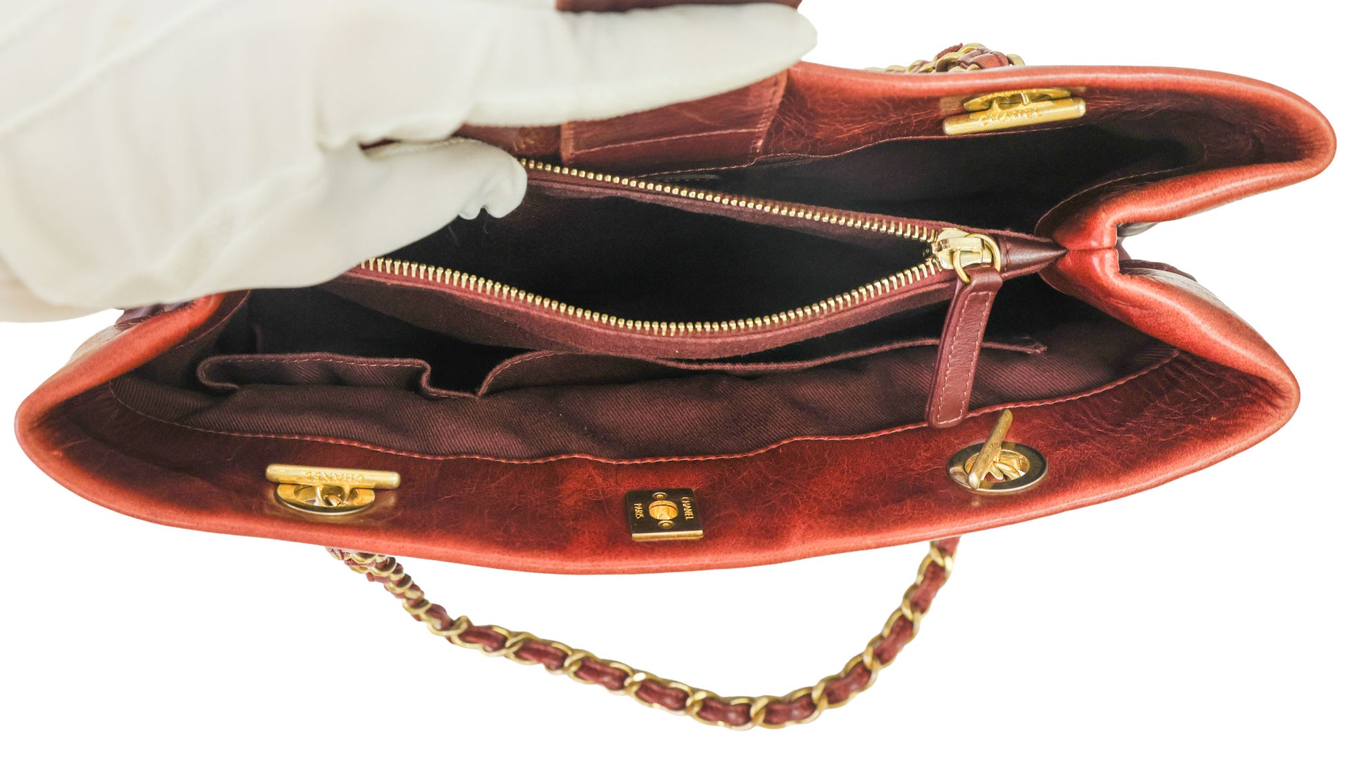 Preloved CHANEL Matelasse Calfskin Chain Tote Burgundy 20th Series  | Luxe Again Maison