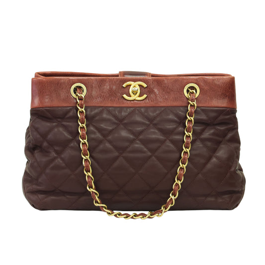 Preloved CHANEL Matelasse Calfskin Chain Tote Burgundy 20th Series  | Luxe Again Maison