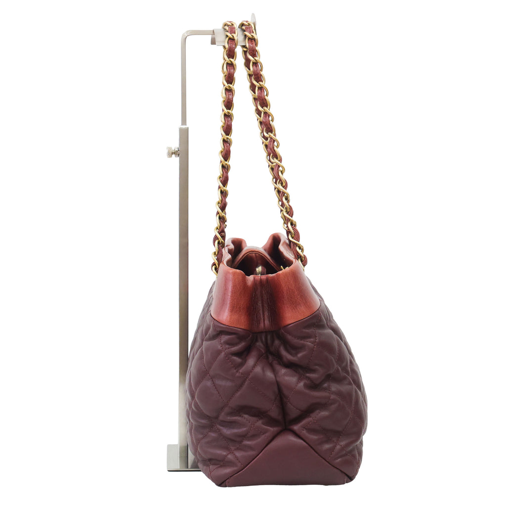 Preloved CHANEL Matelasse Calfskin Chain Tote Burgundy 20th Series  | Luxe Again Maison