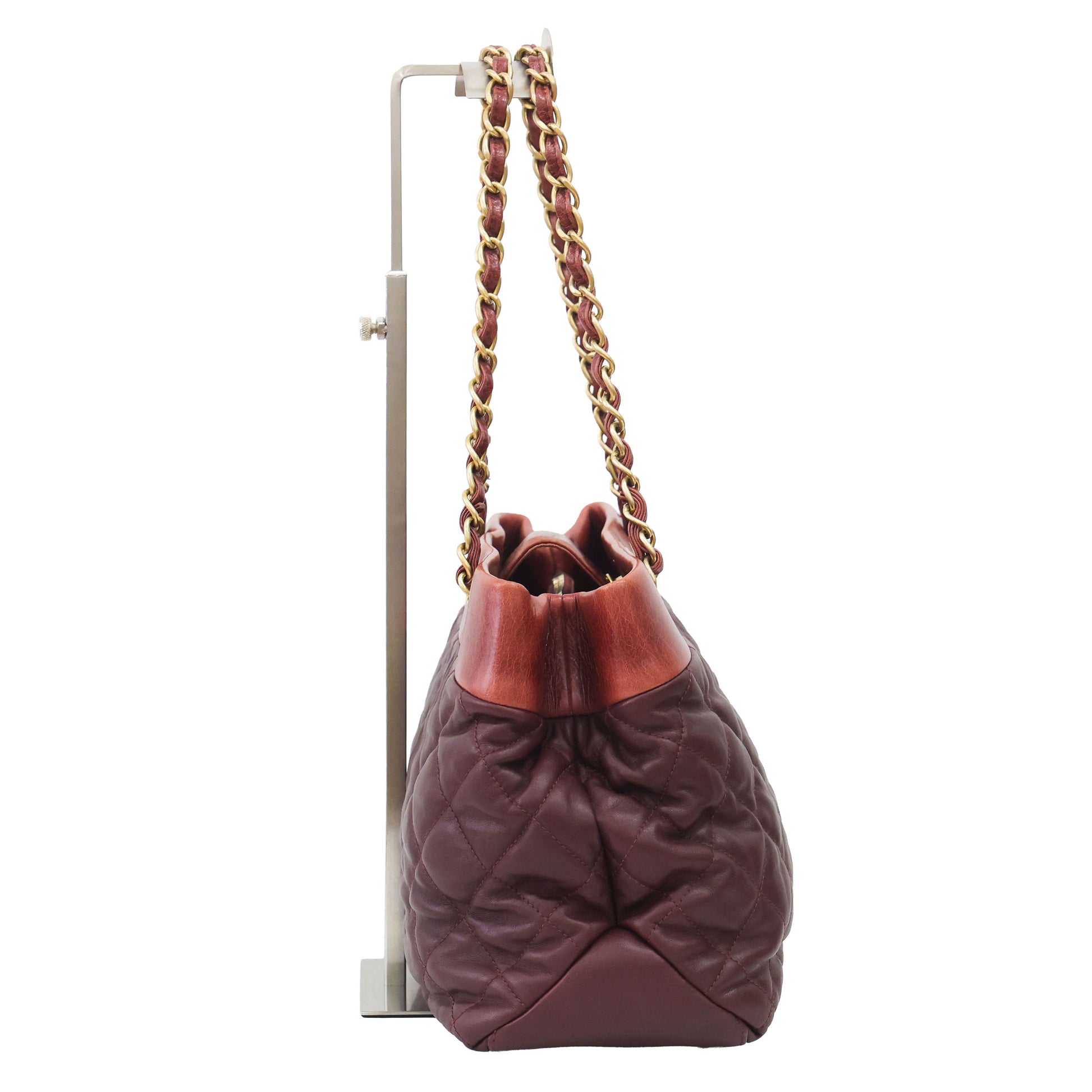 Preloved CHANEL Matelasse Calfskin Chain Tote Burgundy 20th Series  | Luxe Again Maison