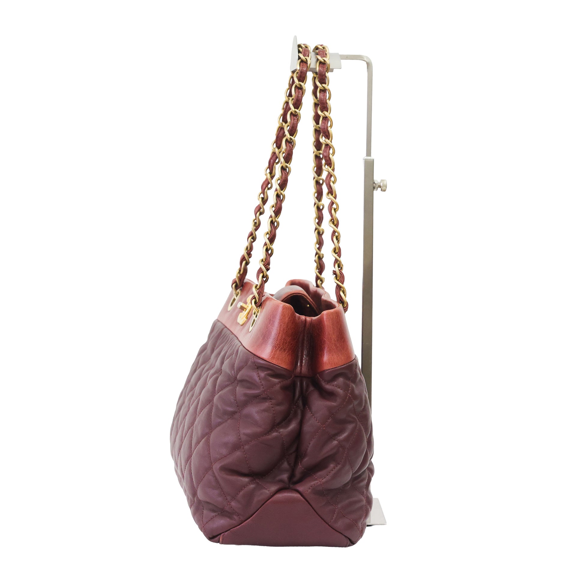 Preloved CHANEL Matelasse Calfskin Chain Tote Burgundy 20th Series  | Luxe Again Maison