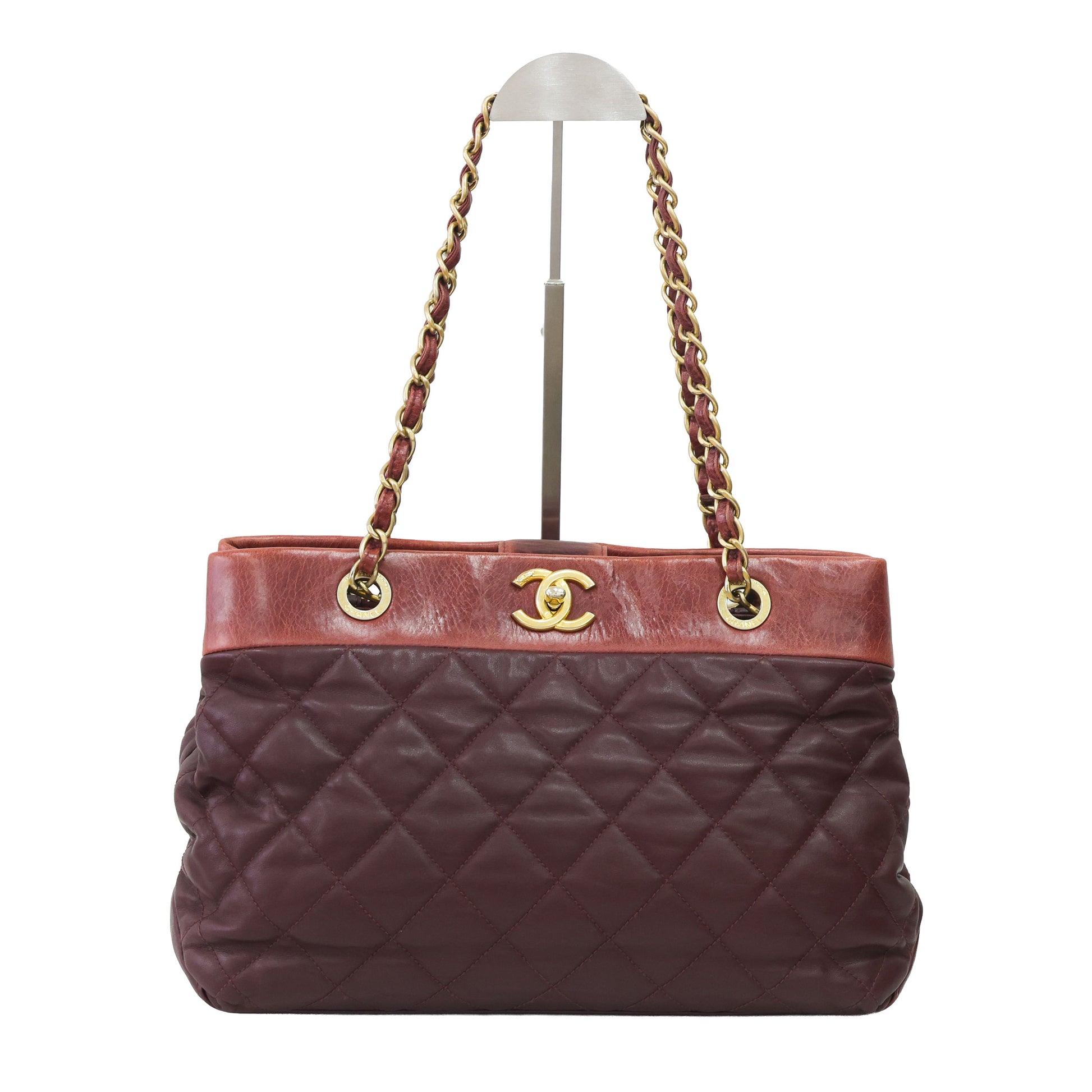 Preloved CHANEL Matelasse Calfskin Chain Tote Burgundy 20th Series  | Luxe Again Maison