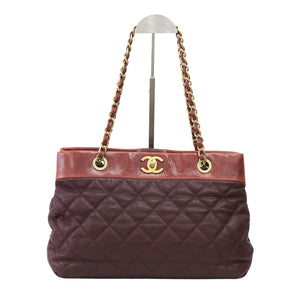 Preloved CHANEL Matelasse Calfskin Chain Tote Burgundy 20th Series  | Luxe Again Maison