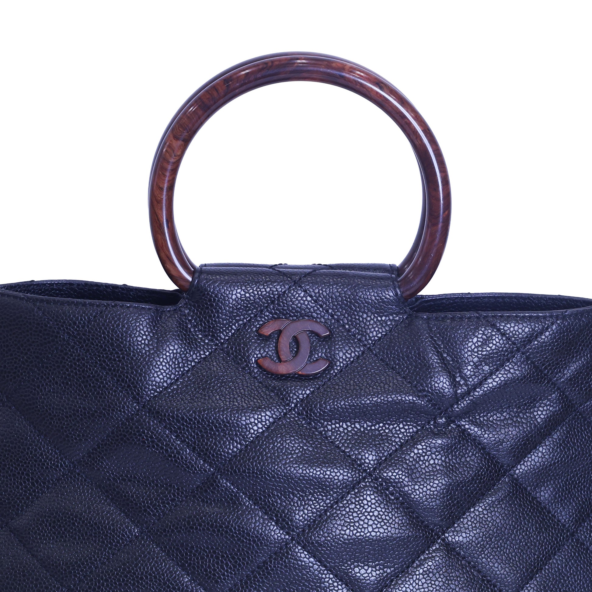 Preloved CHANEL Matelasse Caviar CC Mark Round Wood Handle Tote Black | Luxe Again Maison