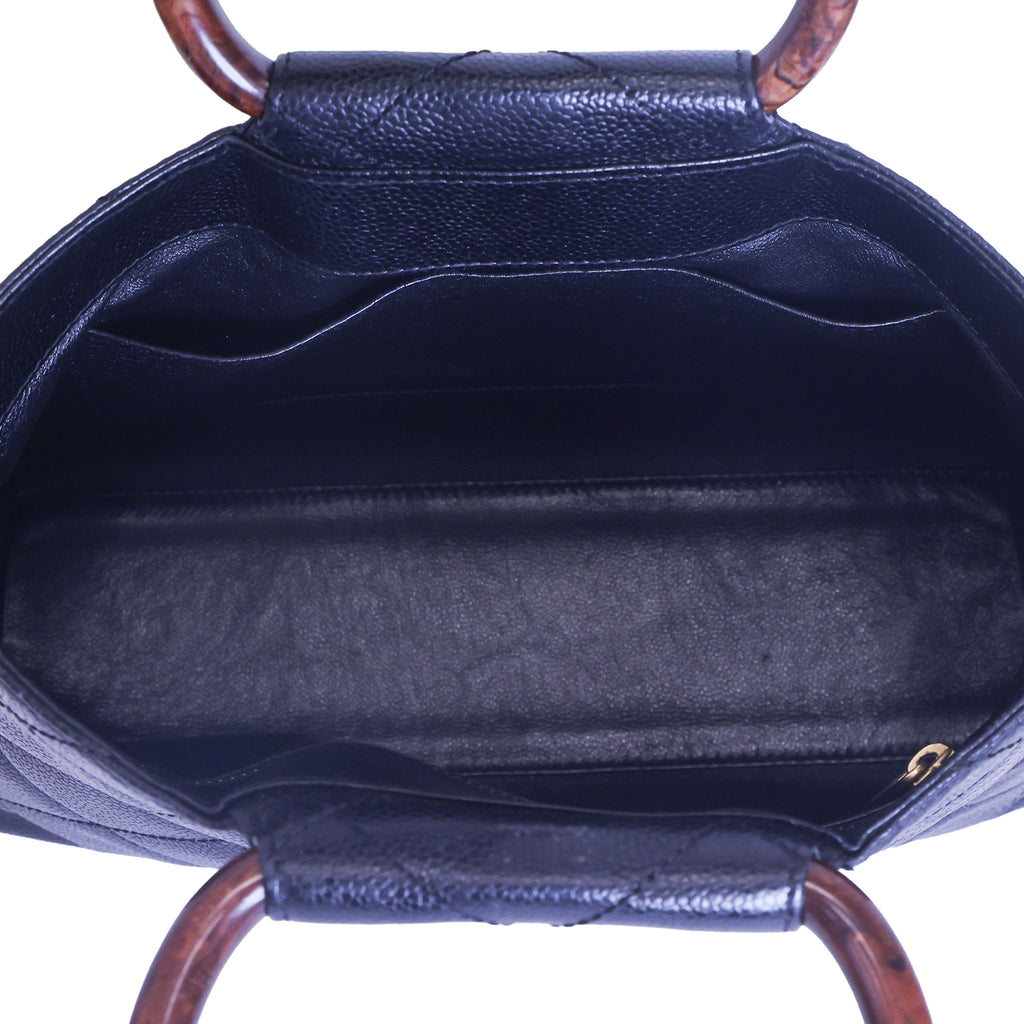 Preloved CHANEL Matelasse Caviar CC Mark Round Wood Handle Tote Black | Luxe Again Maison