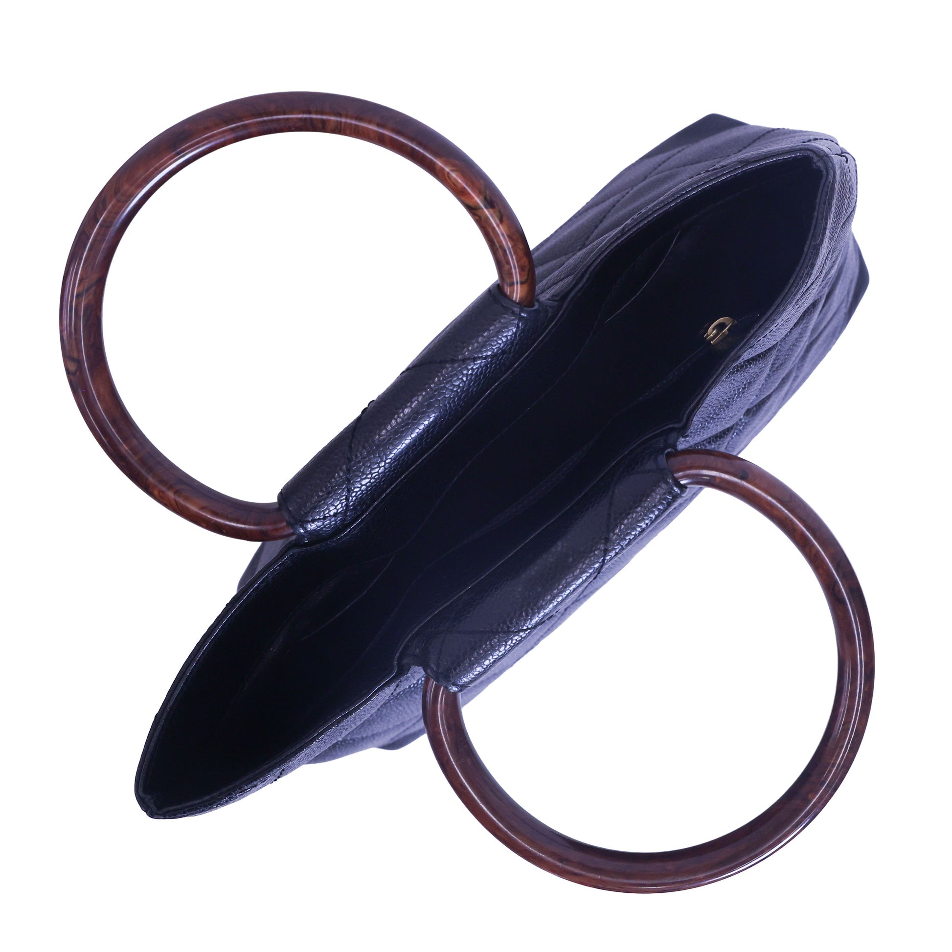 Preloved CHANEL Matelasse Caviar CC Mark Round Wood Handle Tote Black | Luxe Again Maison