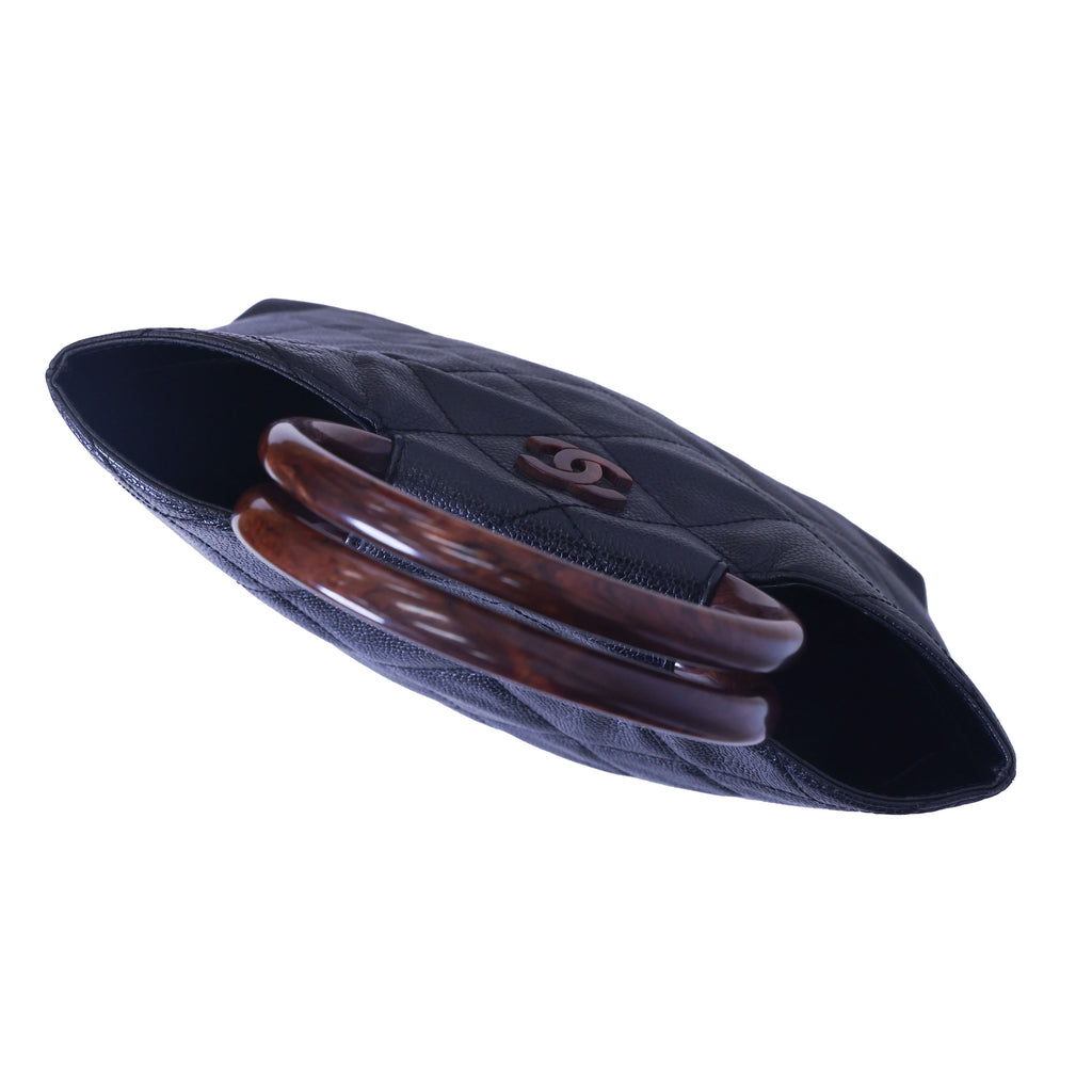 Preloved CHANEL Matelasse Caviar CC Mark Round Wood Handle Tote Black | Luxe Again Maison