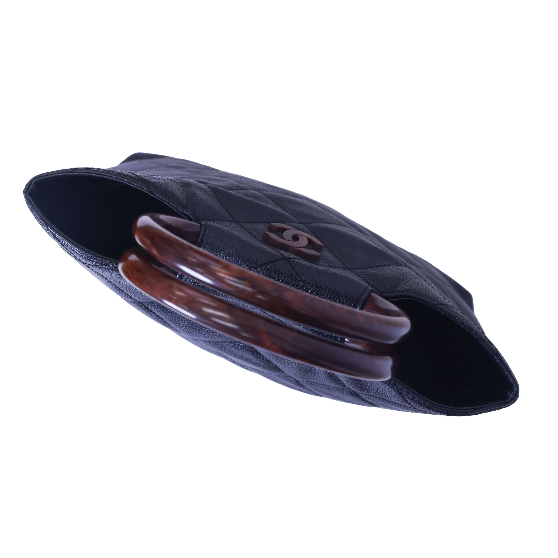 Preloved CHANEL Matelasse Caviar CC Mark Round Wood Handle Tote Black | Luxe Again Maison