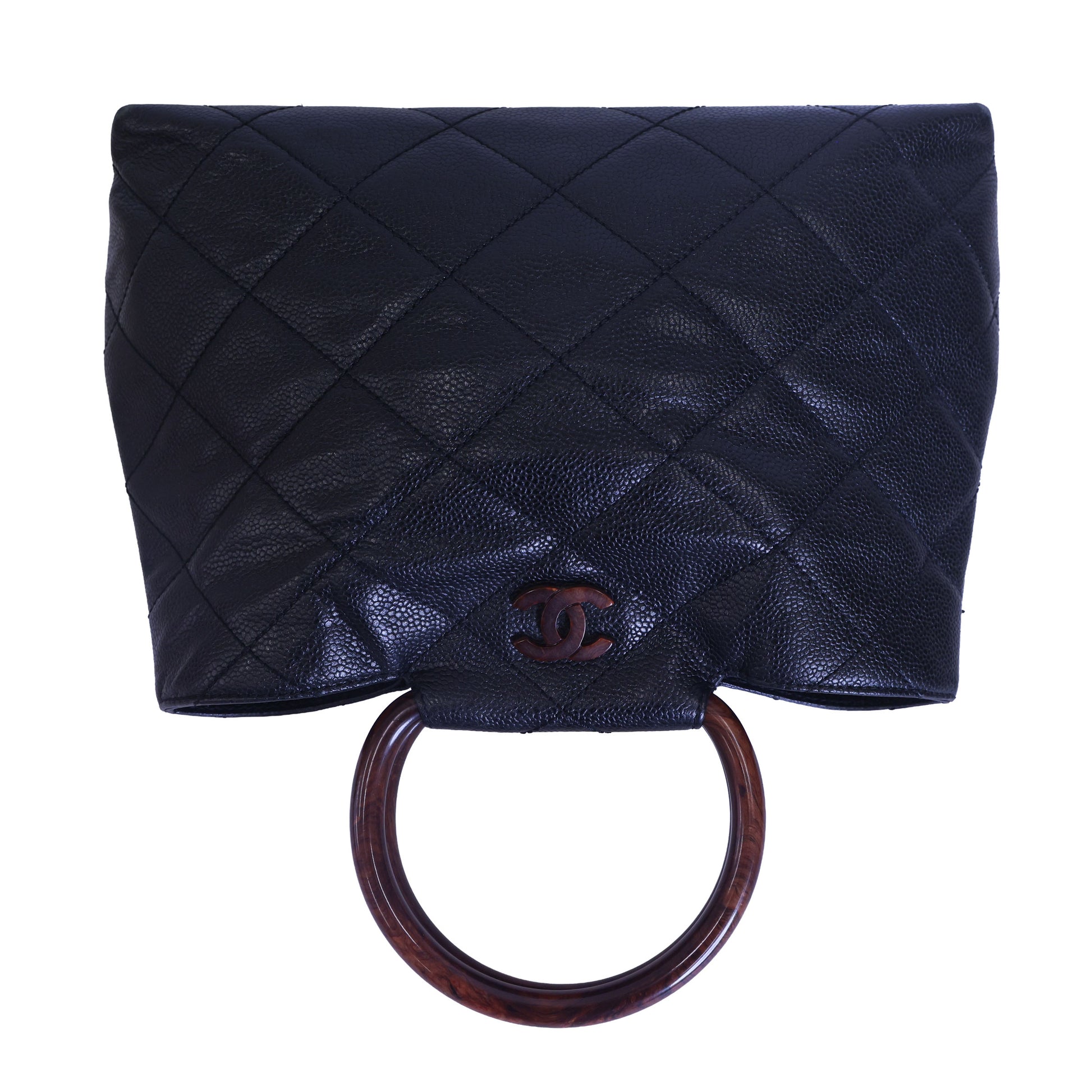 Preloved CHANEL Matelasse Caviar CC Mark Round Wood Handle Tote Black | Luxe Again Maison