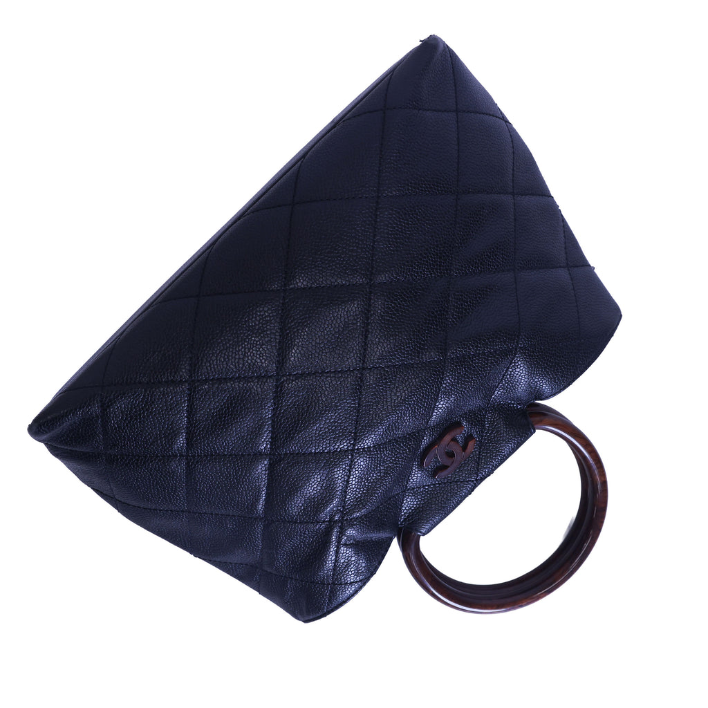 Preloved CHANEL Matelasse Caviar CC Mark Round Wood Handle Tote Black | Luxe Again Maison