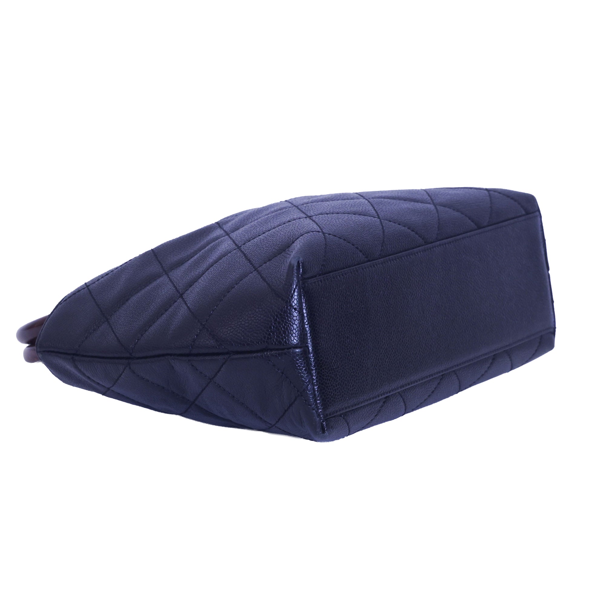 Preloved CHANEL Matelasse Caviar CC Mark Round Wood Handle Tote Black | Luxe Again Maison