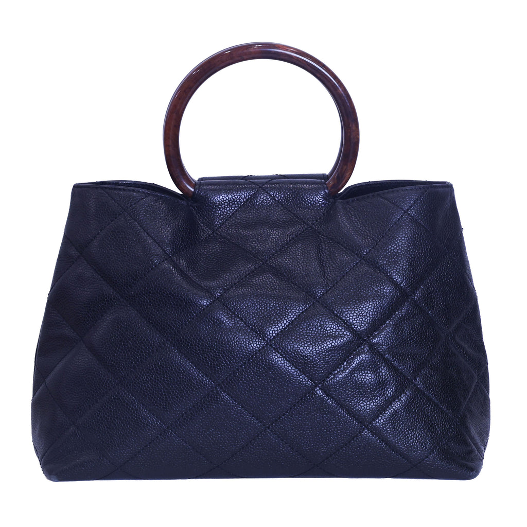 Preloved CHANEL Matelasse Caviar CC Mark Round Wood Handle Tote Black | Luxe Again Maison