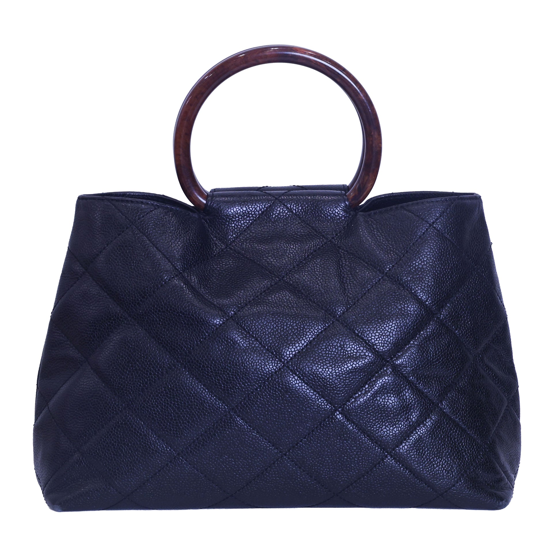 Preloved CHANEL Matelasse Caviar CC Mark Round Wood Handle Tote Black | Luxe Again Maison