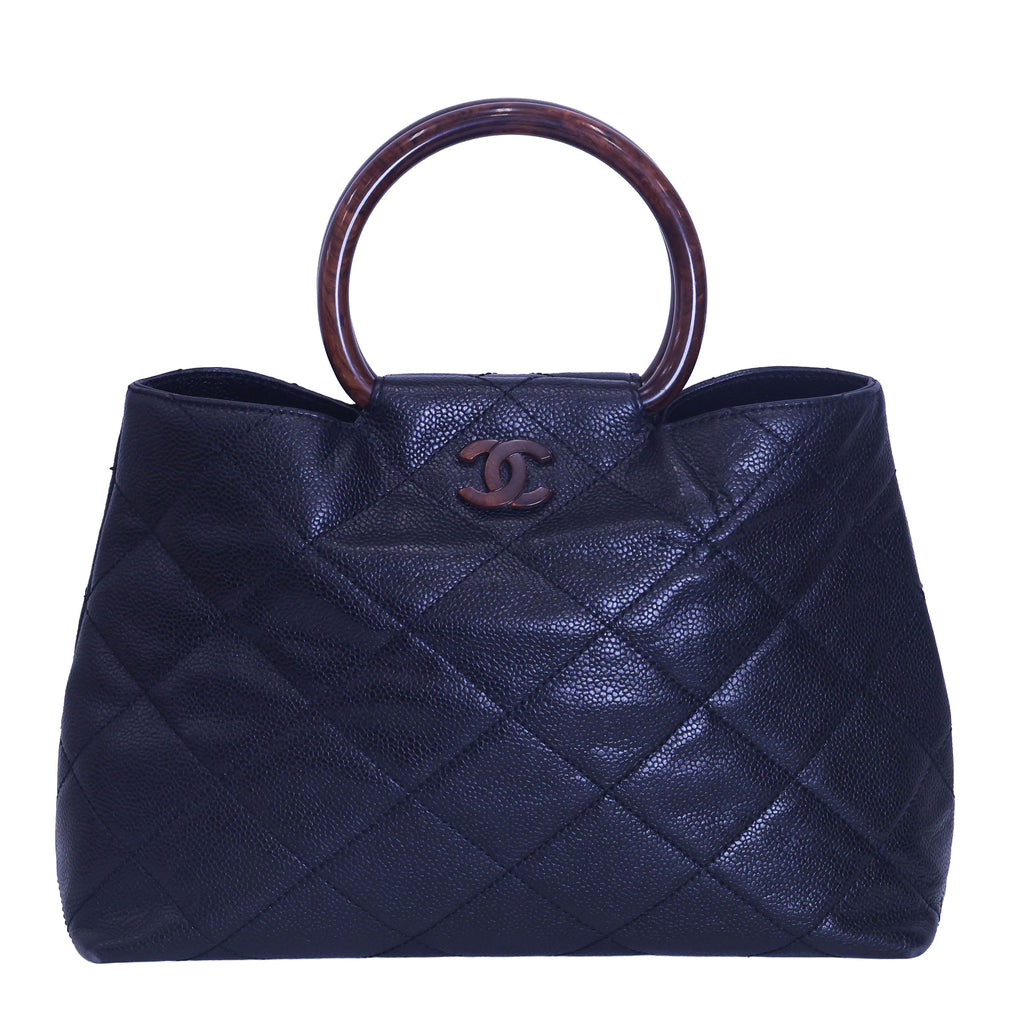 Preloved CHANEL Matelasse Caviar CC Mark Round Wood Handle Tote Black | Luxe Again Maison