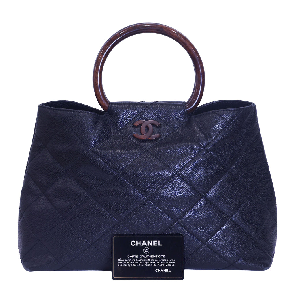 Preloved CHANEL Matelasse Caviar CC Mark Round Wood Handle Tote Black | Luxe Again Maison