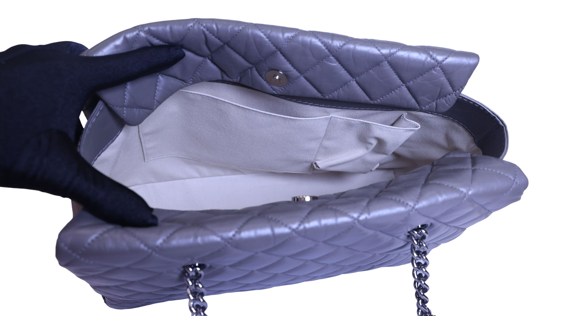 Preloved CHANEL Matelasse Vintage Calf Chain Tote Grey Silver Hardware | Luxe Again Maison