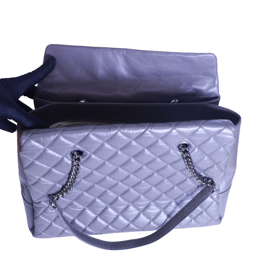 Preloved CHANEL Matelasse Vintage Calf Chain Tote Grey Silver Hardware | Luxe Again Maison