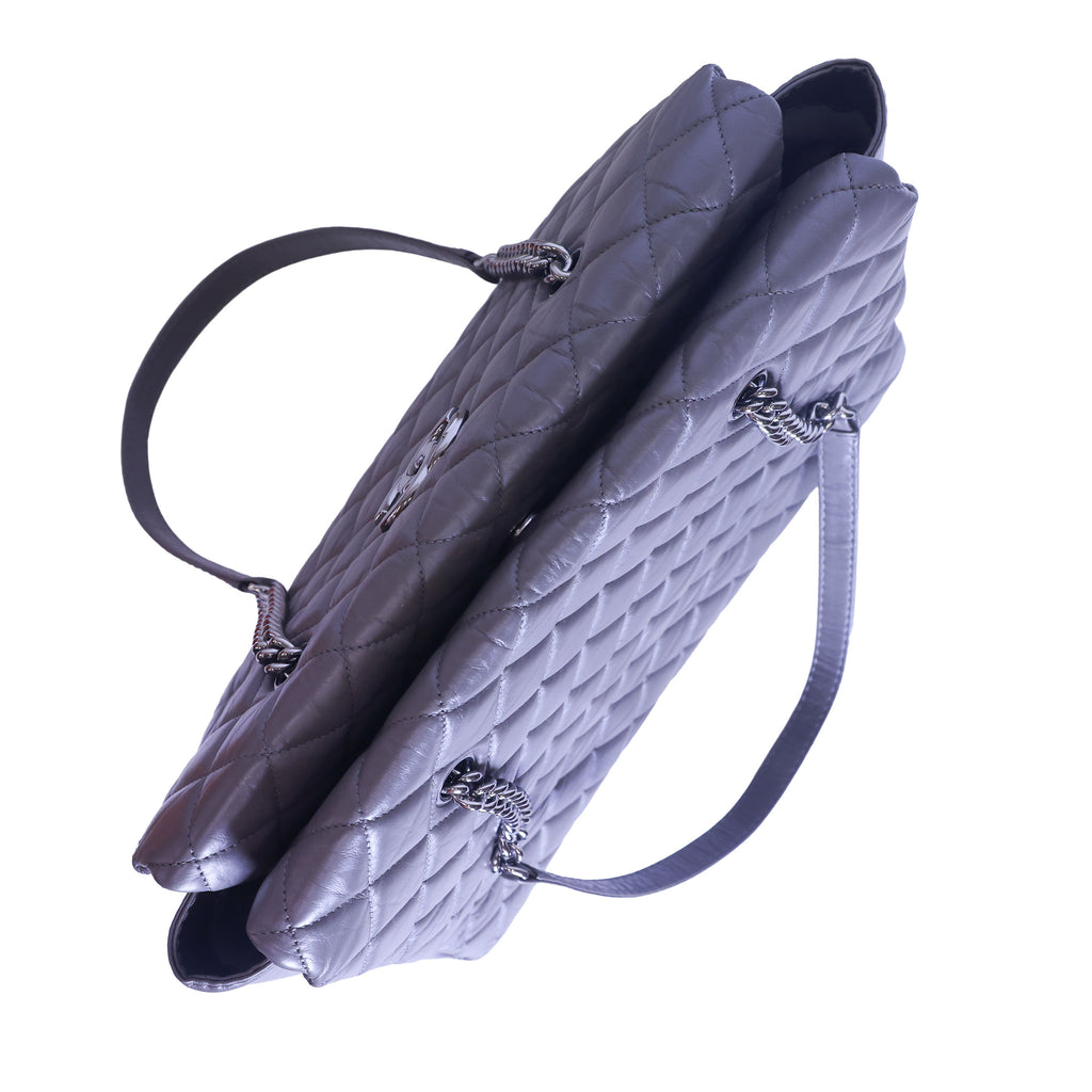 Preloved CHANEL Matelasse Vintage Calf Chain Tote Grey Silver Hardware | Luxe Again Maison