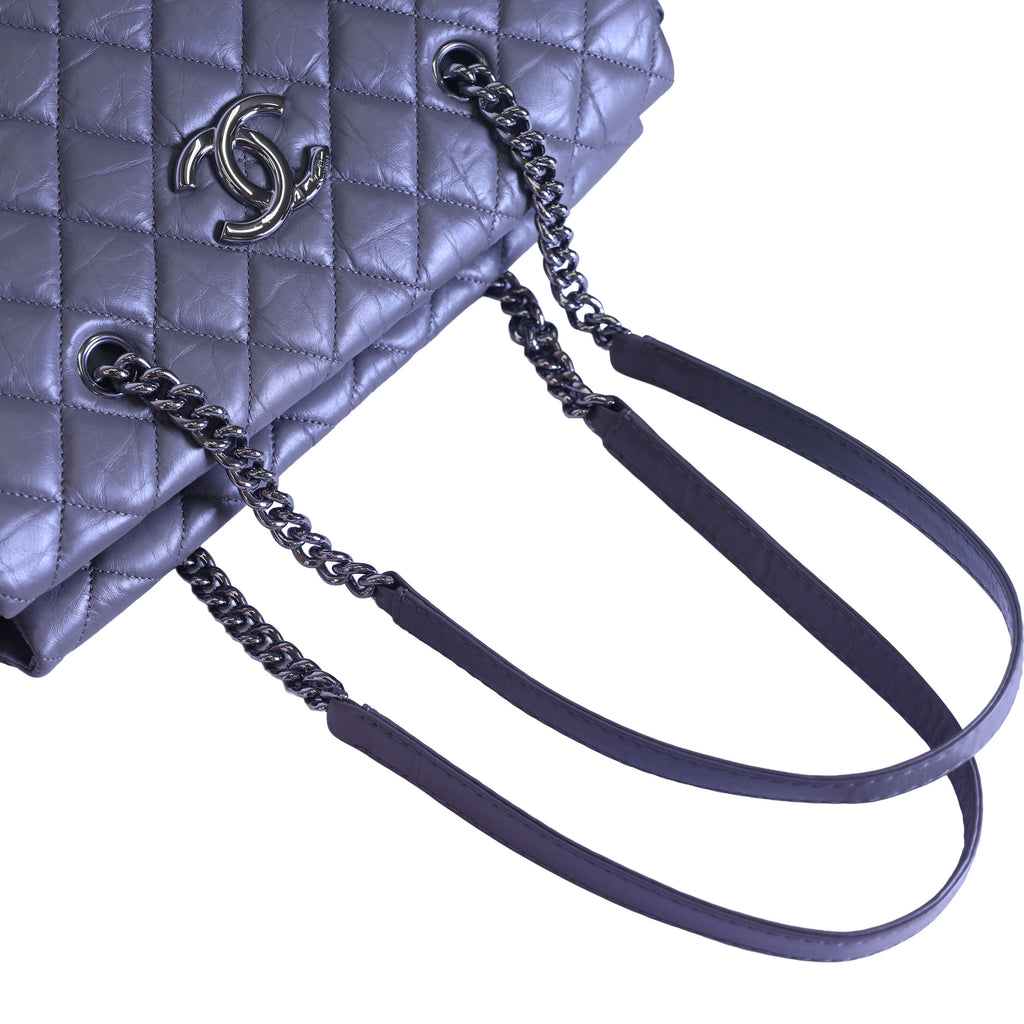 Preloved CHANEL Matelasse Vintage Calf Chain Tote Grey Silver Hardware | Luxe Again Maison