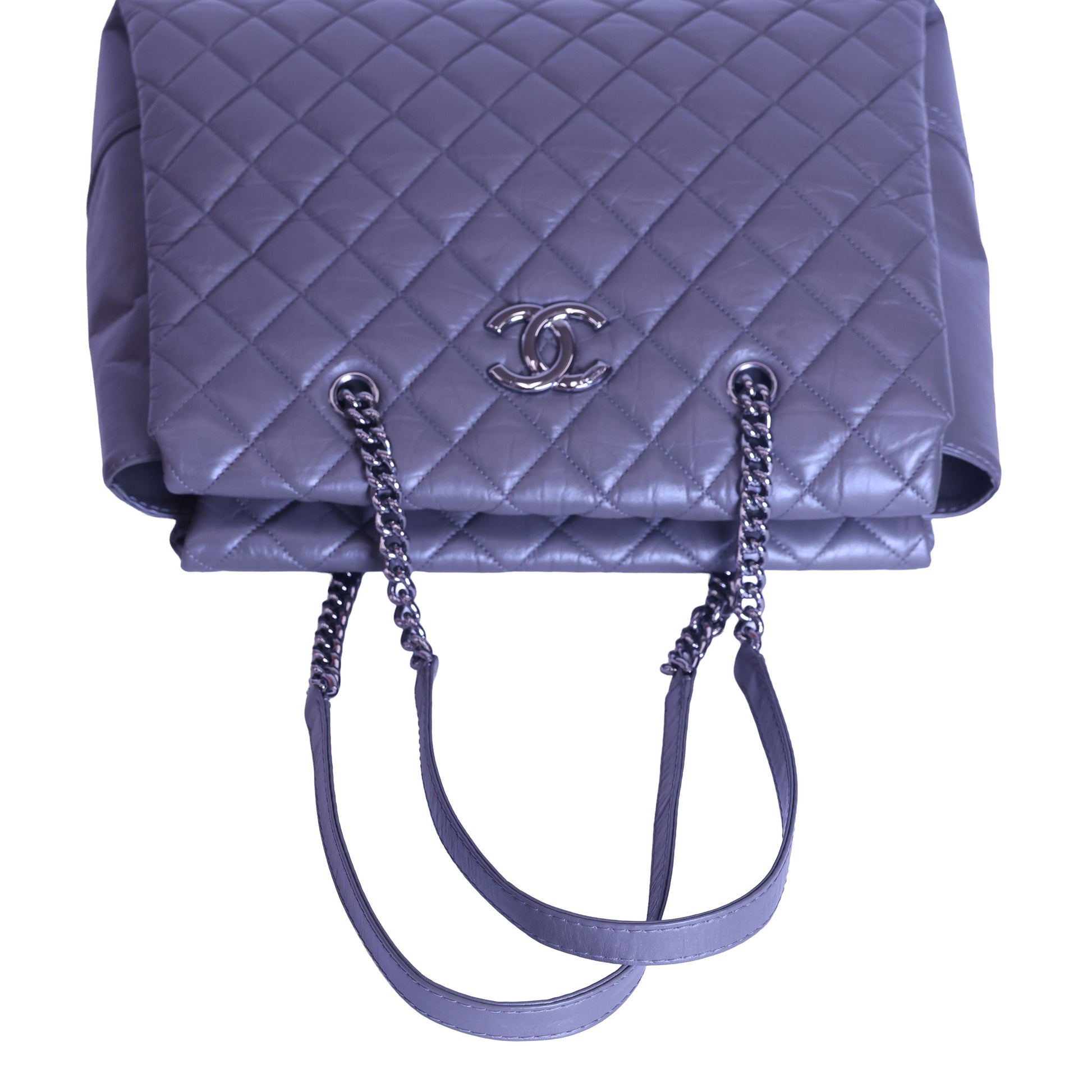 Preloved CHANEL Matelasse Vintage Calf Chain Tote Grey Silver Hardware | Luxe Again Maison