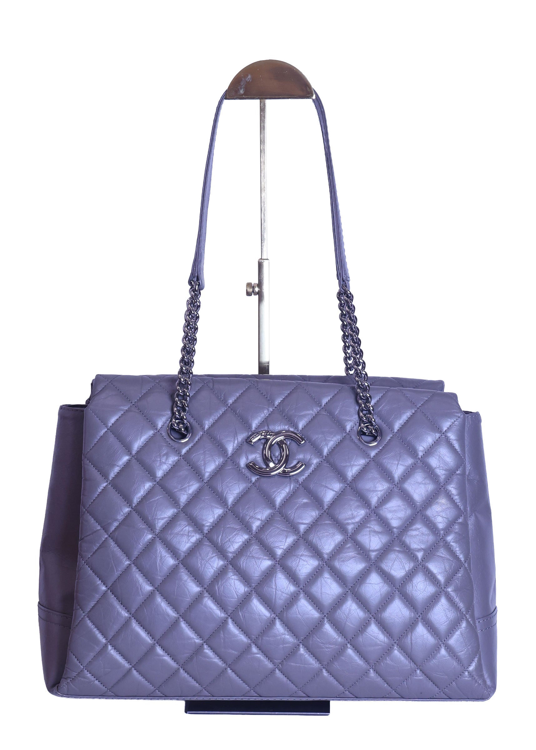 Preloved CHANEL Matelasse Vintage Calf Chain Tote Grey Silver Hardware | Luxe Again Maison