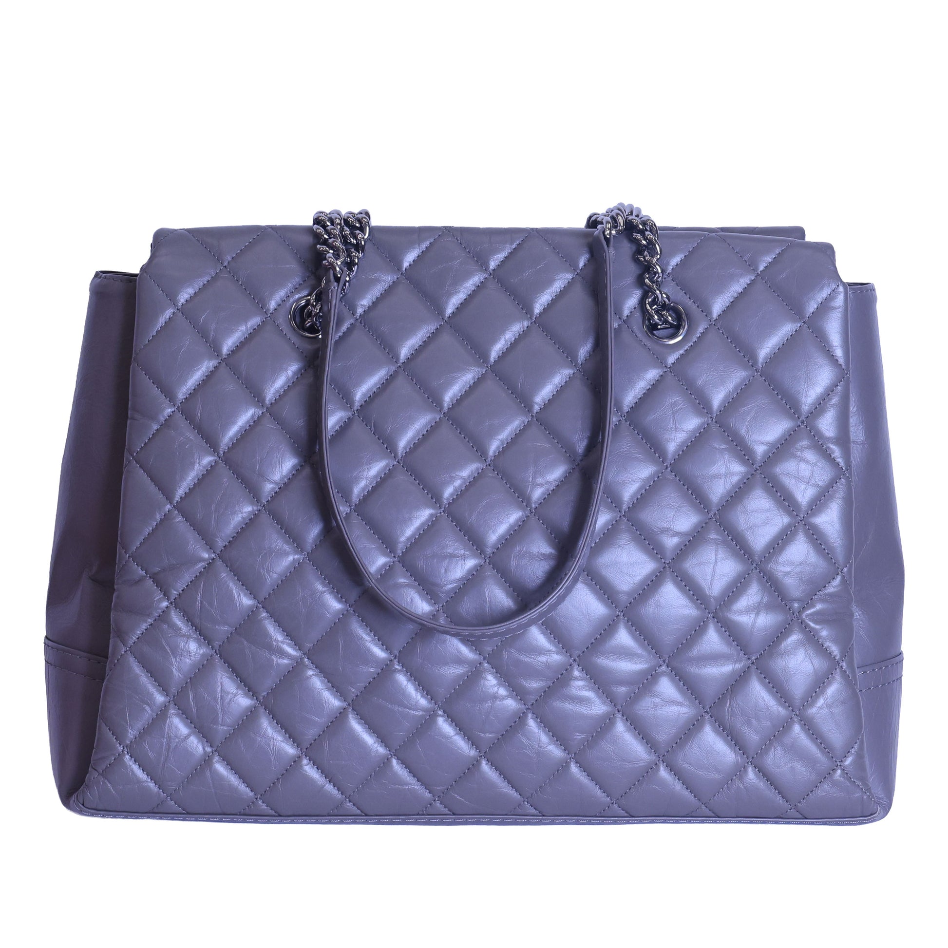 Preloved CHANEL Matelasse Vintage Calf Chain Tote Grey Silver Hardware | Luxe Again Maison