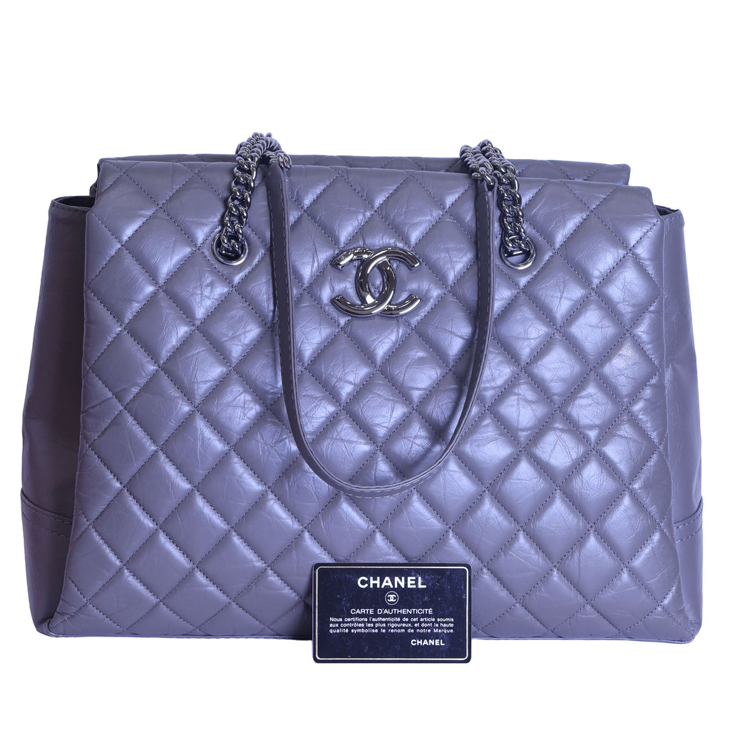 Preloved CHANEL Matelasse Vintage Calf Chain Tote Grey Silver Hardware | Luxe Again Maison