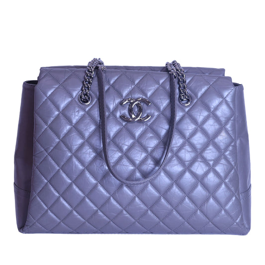 Preloved CHANEL Matelasse Vintage Calf Chain Tote Grey Silver Hardware | Luxe Again Maison