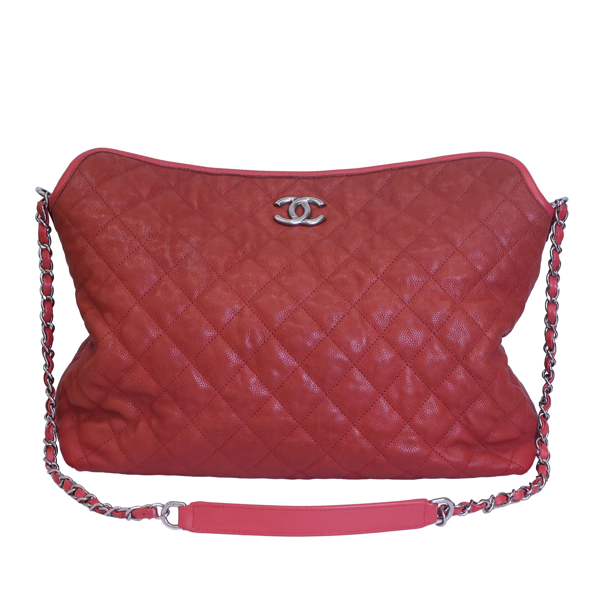 Preloved CHANEL Quilted Caviar Skin French Riviera Hobo Satchel Red | Luxe Again Maison