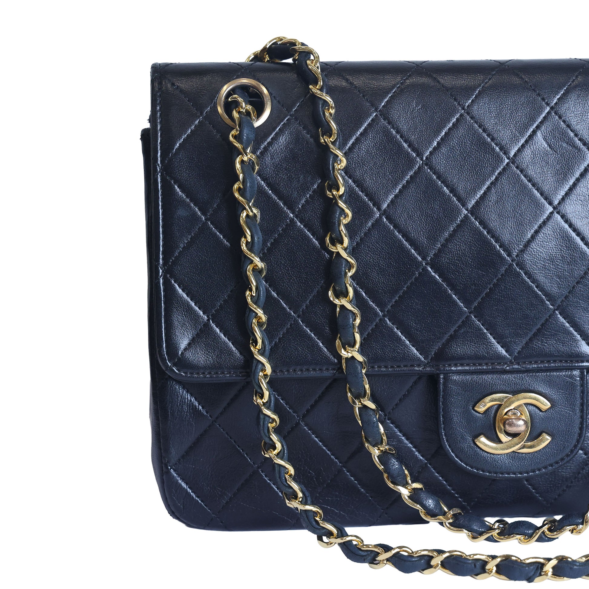 Preowned CHANEL Vintage Classic 11.12 (Medium Double Flap) Handbag A01112 Black Gold Hardware 0XXXXX2 | Luxe Again Maison