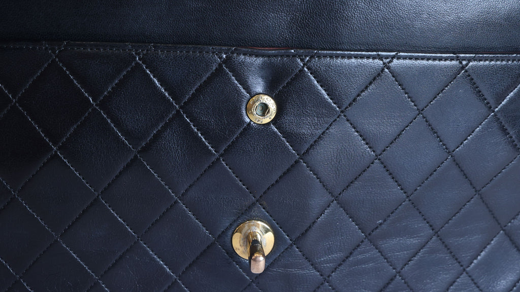 Preowned CHANEL Vintage Classic 11.12 (Medium Double Flap) Handbag A01112 Black Gold Hardware 0XXXXX2 | Luxe Again Maison