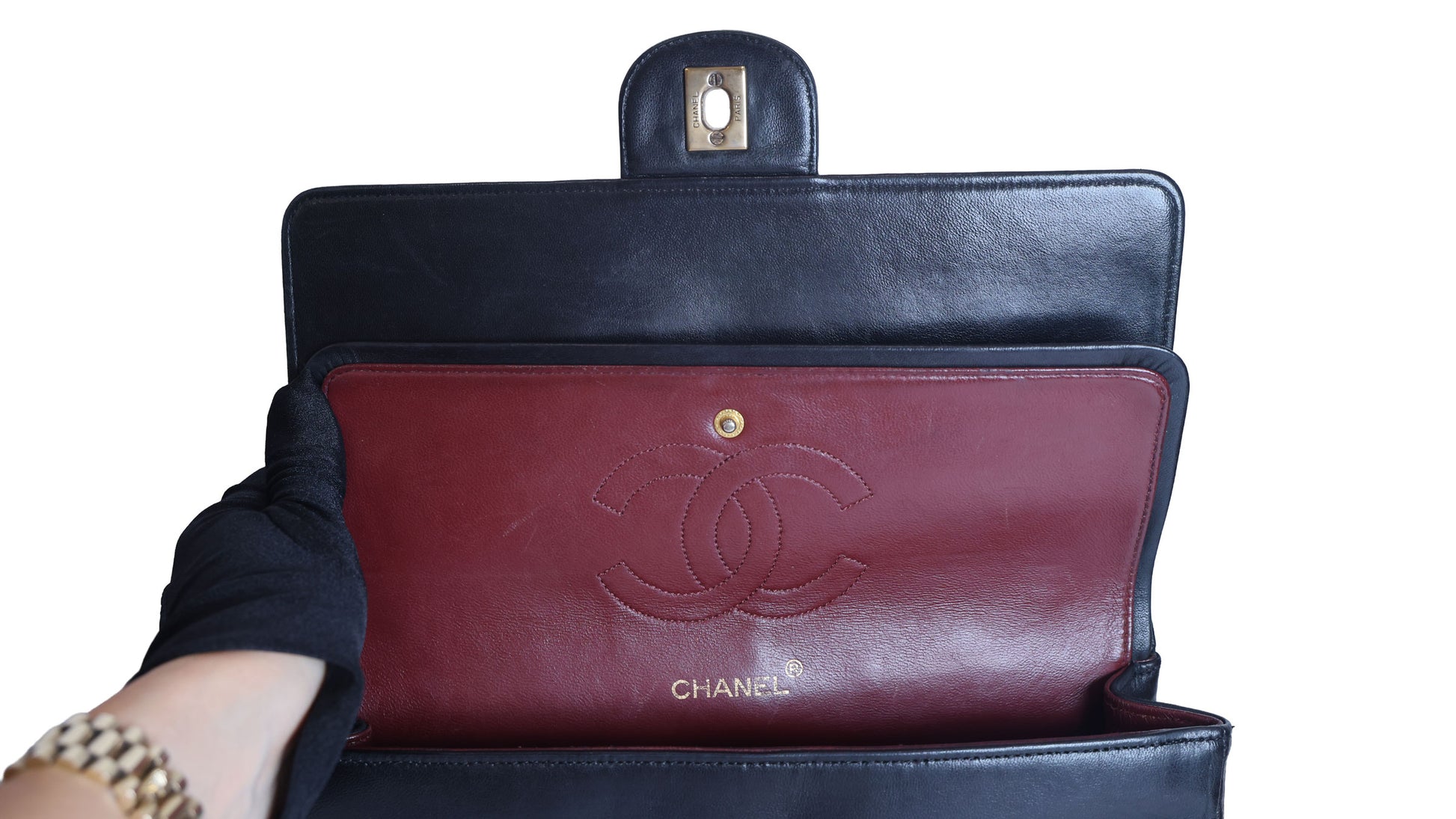 Preowned CHANEL Vintage Classic 11.12 (Medium Double Flap) Handbag A01112 Black Gold Hardware 0XXXXX2 | Luxe Again Maison