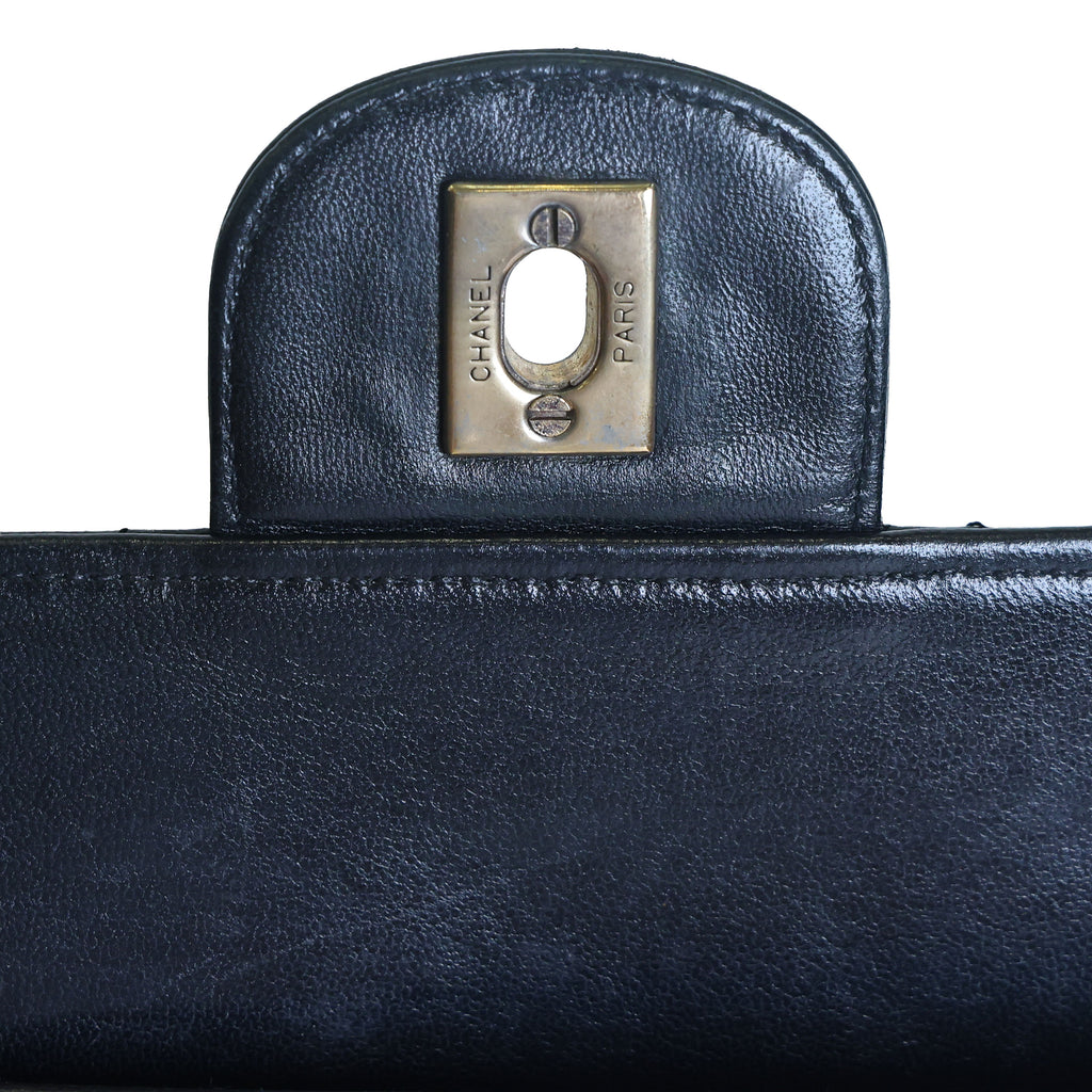 Preowned CHANEL Vintage Classic 11.12 (Medium Double Flap) Handbag A01112 Black Gold Hardware 0XXXXX2 | Luxe Again Maison