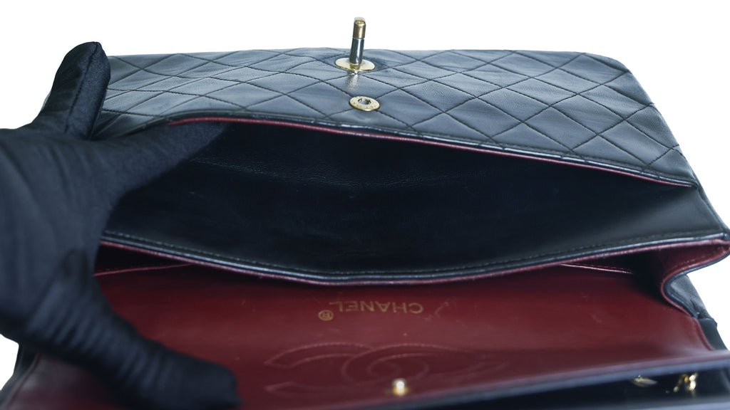 Preowned CHANEL Vintage Classic 11.12 (Medium Double Flap) Handbag A01112 Black Gold Hardware 0XXXXX2 | Luxe Again Maison