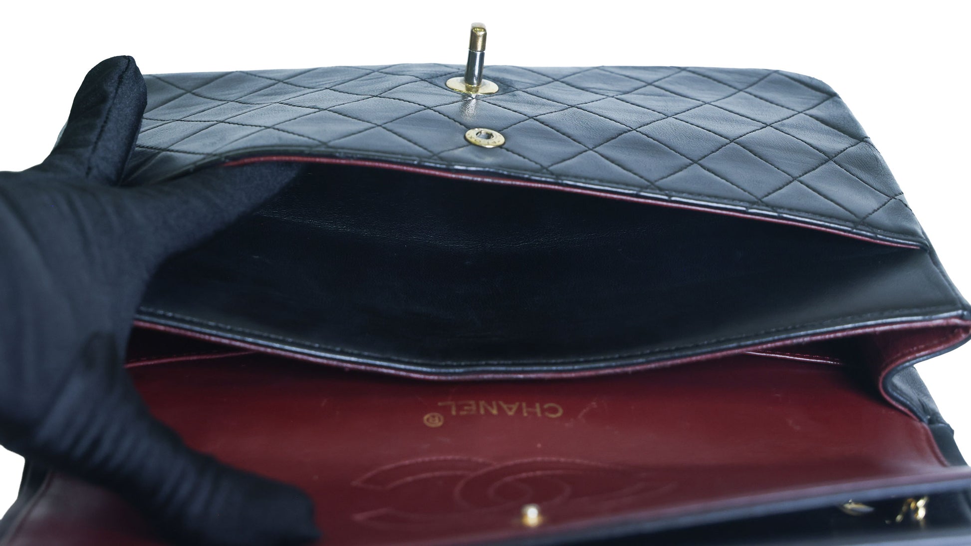 Preowned CHANEL Vintage Classic 11.12 (Medium Double Flap) Handbag A01112 Black Gold Hardware 0XXXXX2 | Luxe Again Maison