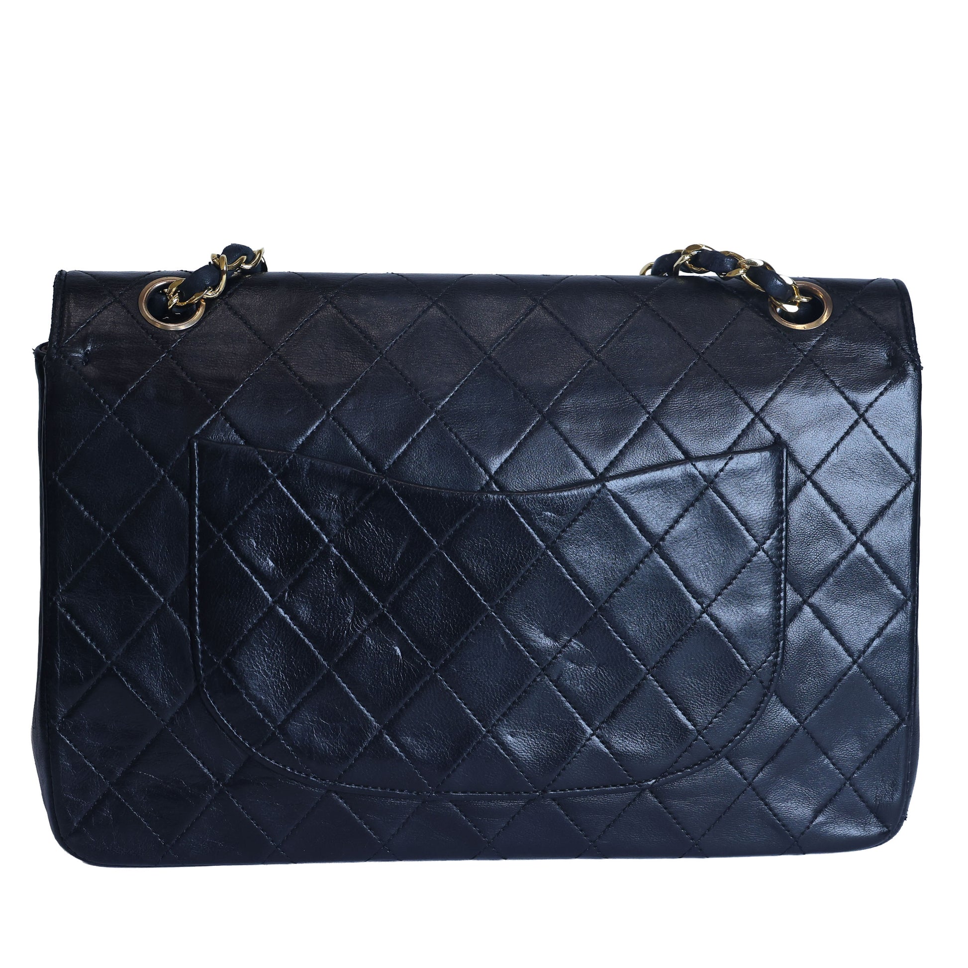 Preowned CHANEL Vintage Classic 11.12 (Medium Double Flap) Handbag A01112 Black Gold Hardware 0XXXXX2 | Luxe Again Maison