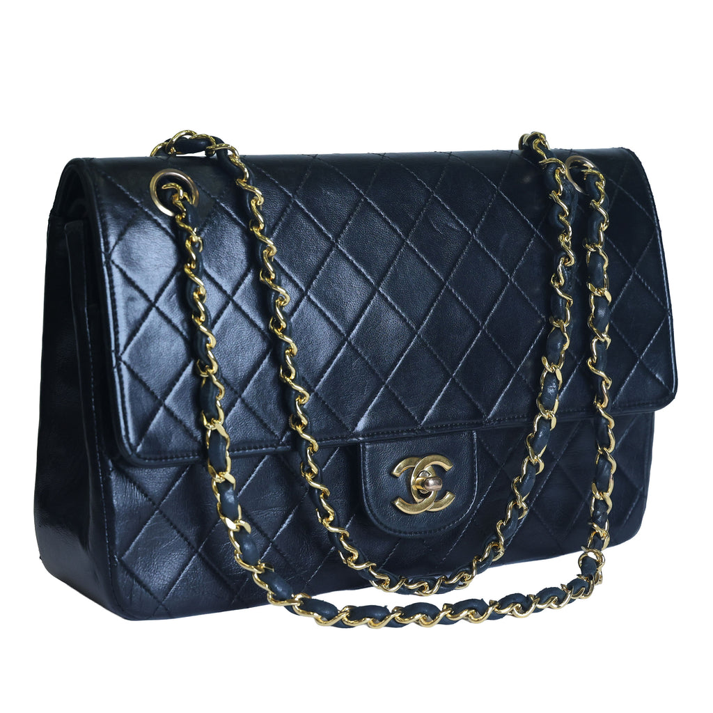 Preowned CHANEL Vintage Classic 11.12 (Medium Double Flap) Handbag A01112 Black Gold Hardware 0XXXXX2 | Luxe Again Maison