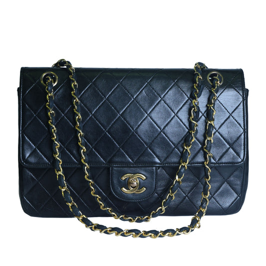 Preowned CHANEL Vintage Classic 11.12 (Medium Double Flap) Handbag A01112 Black Gold Hardware 0XXXXX2 | Luxe Again Maison